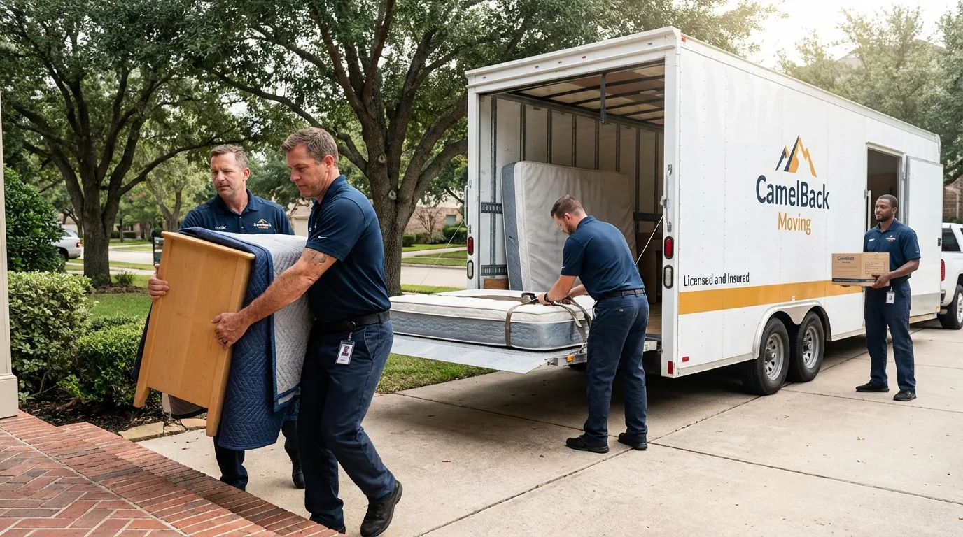 Crew loading residential truck for cross-state move from New Fairfield, CT