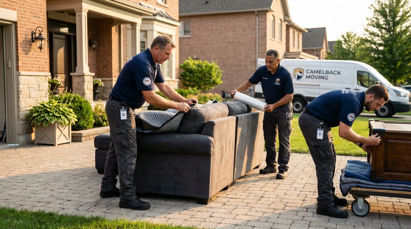 Large estate moving crew wrapping furniture in New Fairfield, CT